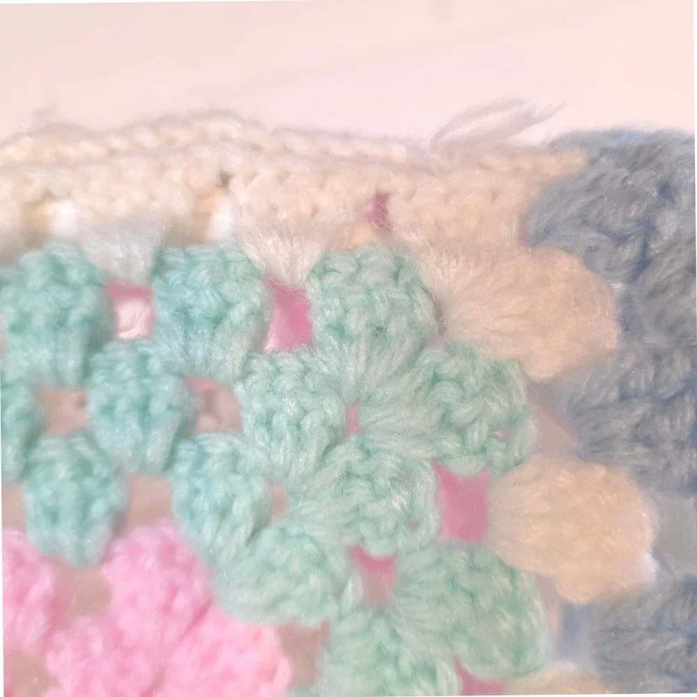 Handmade Bright Multi Color Crochet Granny Square Baby Blanket Fringed Afghan